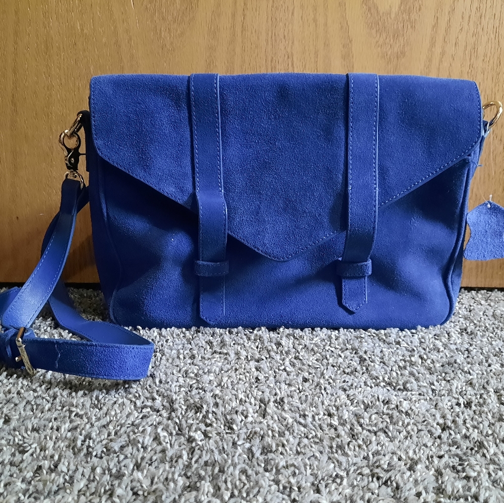 Violetta blue suede leather messenger bag